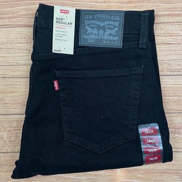 Levis 505 Jeans Mens Regular Fit Straight Leg Black Size 34x30 - Picture 4 of 9